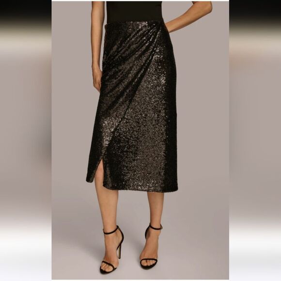 Donna Karan Sequin Faux Wrap Skirt - Picture 1 of 5